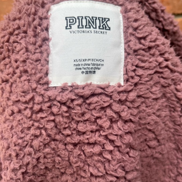 PINK Sherpa Brown Cardigan w/Hoodie Soft and Cozy Size XS/S - Picture 8 of 8